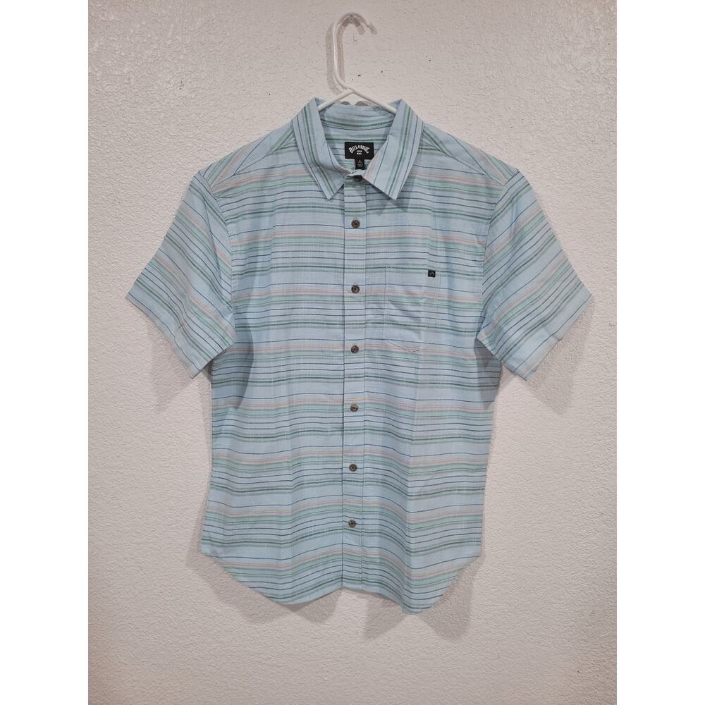 Billabong Men's Plaid Button Down All Day Vapor Blue Short Sleeve Size Small #14